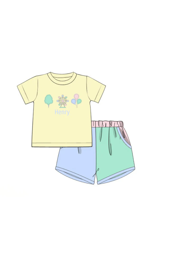 Applique Ferris Wheel Fun Color Block Short Set - Image 4