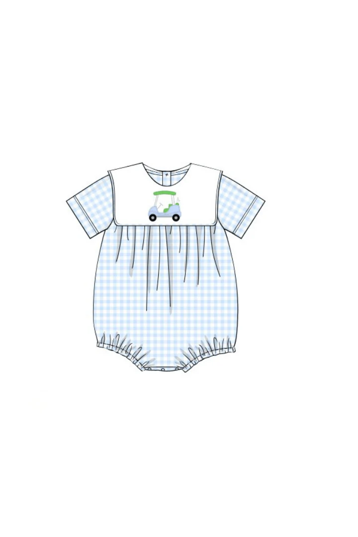 Applique Golf Cart Blue Gingham Bubble - Image 2