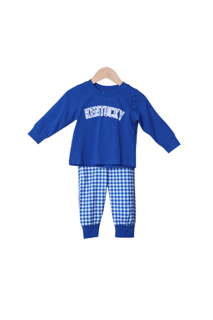 Applique Kentucky Blue Gingham Jogger Set