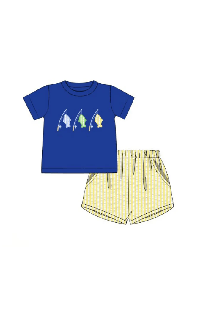 Applique Let's Go Fishing Royal Blue Short Set - Image 2
