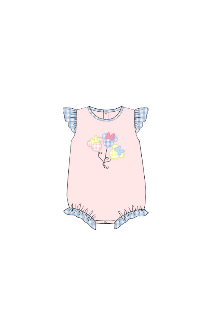 Applique Mouse Balloons Pink and Seersucker Ruffle Bubble - Image 2