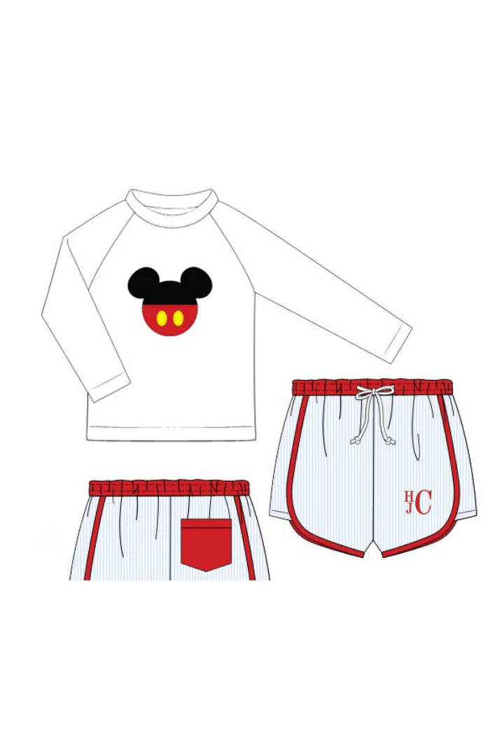 Applique Mouse Blue Stripe 2pc Rash Guard and Trunks - Image 4