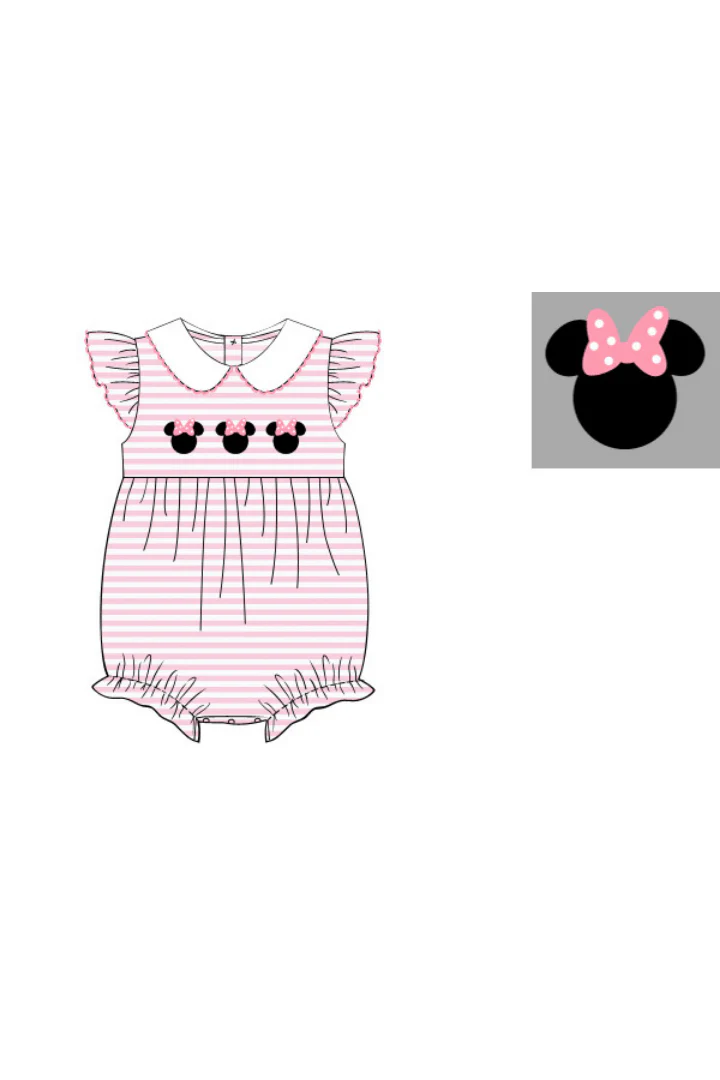 Applique Mouse Pink Stripe Flutter Sleeve Bubble - Image 2
