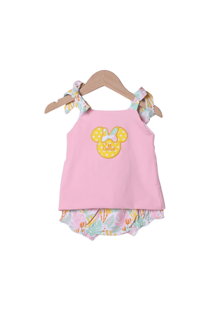 Applique Mouse Pink Tropical Bloomer Set