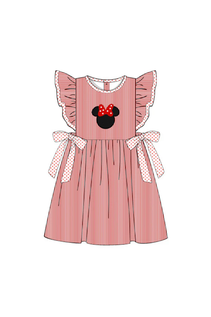 Applique Mouse Red Stripe/Bitty Dot Dress - Image 2