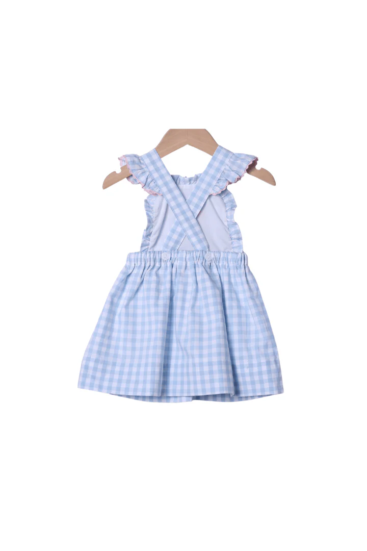 Applique Party Goose Blue Gingham Ruffle Dress - Image 2