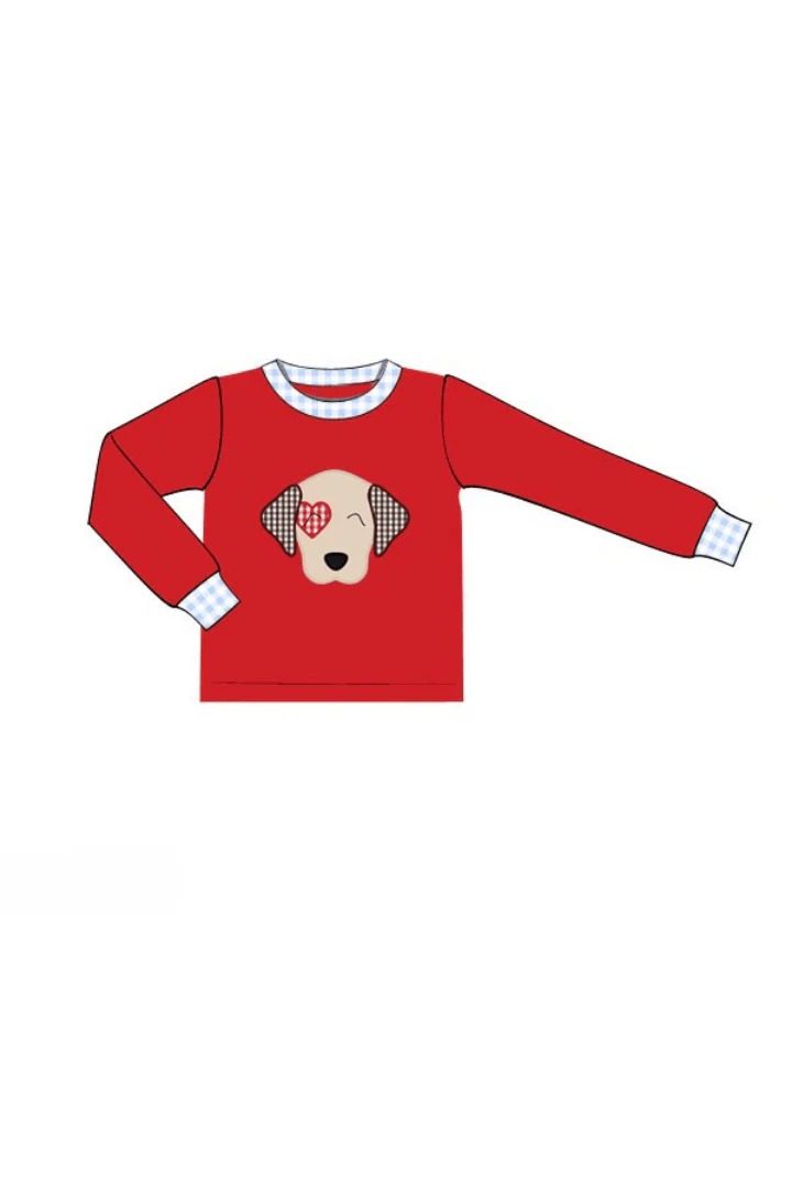 Applique Puppy Love Red Knit/Gingham Shirt - Image 2