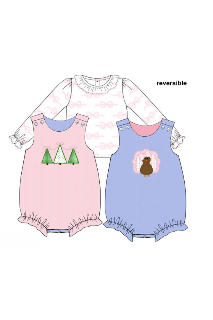 Pre-Order Applique Reversible Turkey/Christmas Tree Corduroy Bubble Set