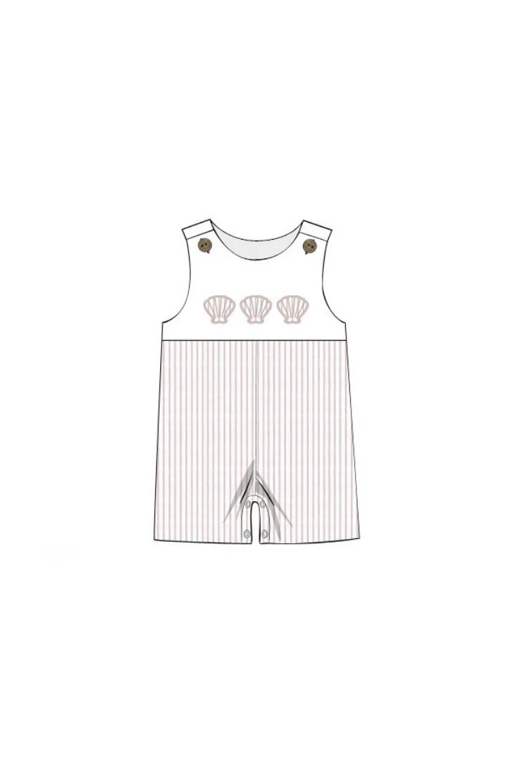 Applique Sea Shell Khaki Pinstripe Jon Jon - Image 2