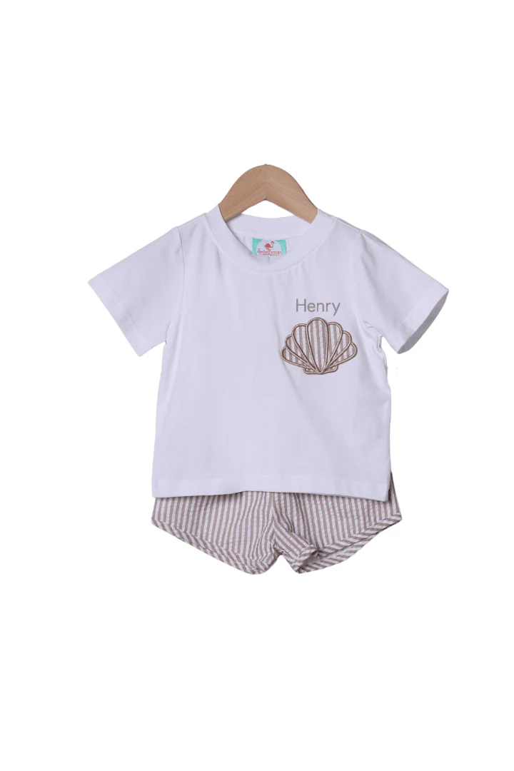 Applique Sea Shell Seersucker Short Set