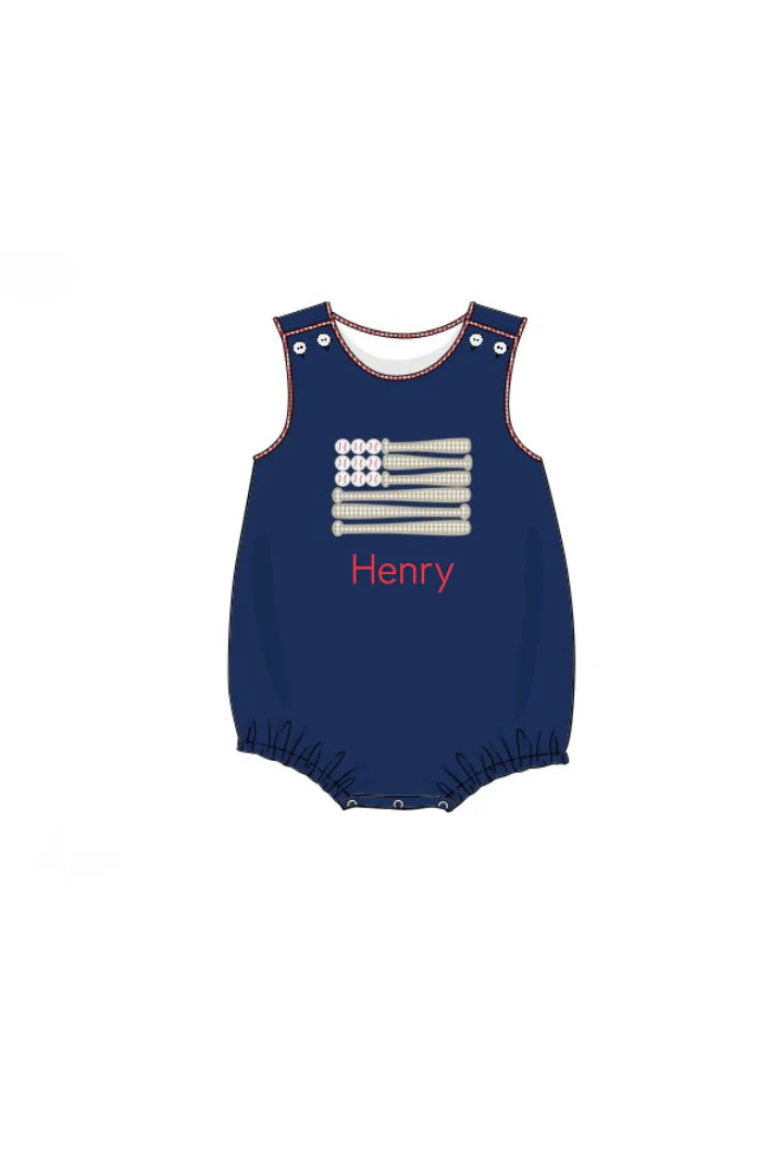 Applique Stars and Strikes Baseball Blue Gingham Bubble - Image 2