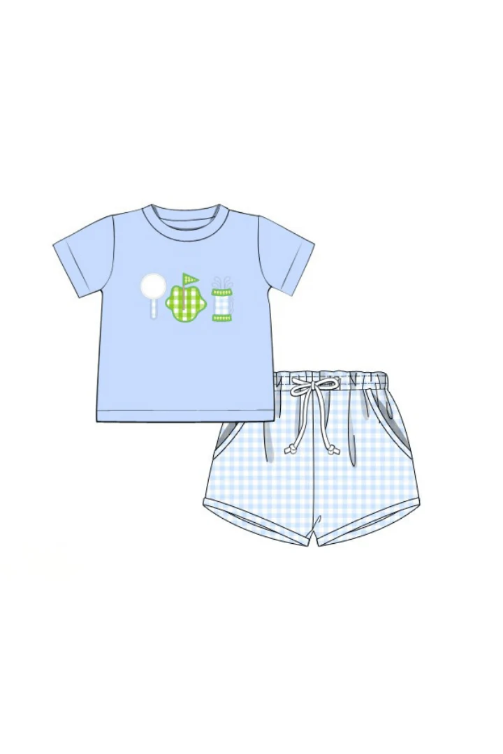 Applique Tee Time Blue Gingham Short Set - Image 2