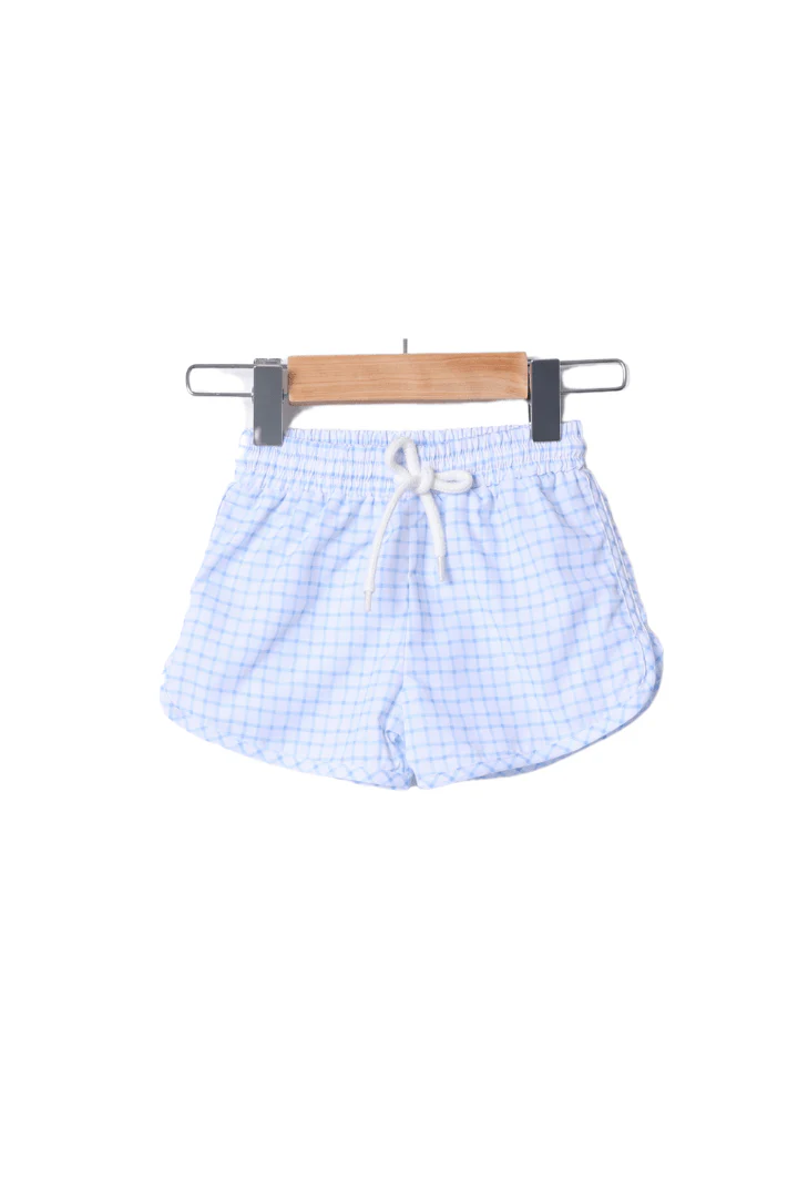 Baseball Applique Blue Gingham Knit Short Set - Image 2