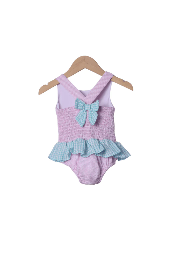 Beach Side Fun Pink Seersucker Swimsuit - Image 2