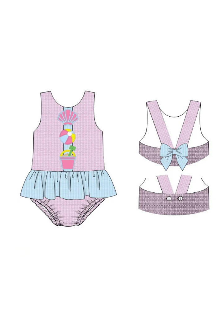 Beach Side Fun Pink Seersucker Swimsuit - Image 3