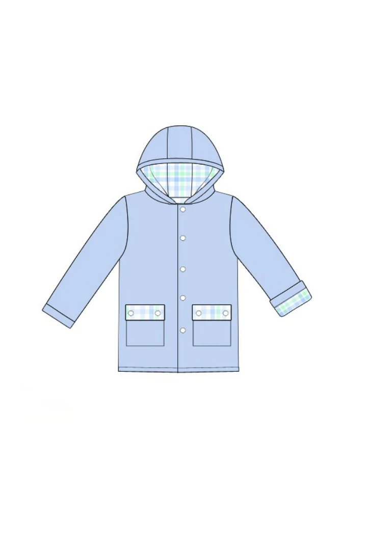 Blue and Green Plaid Raincoat - Image 4