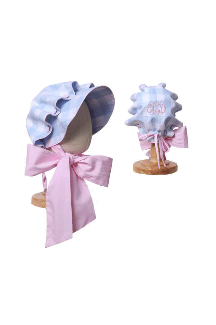 Blue and Pink Buffalo Check Bonnet