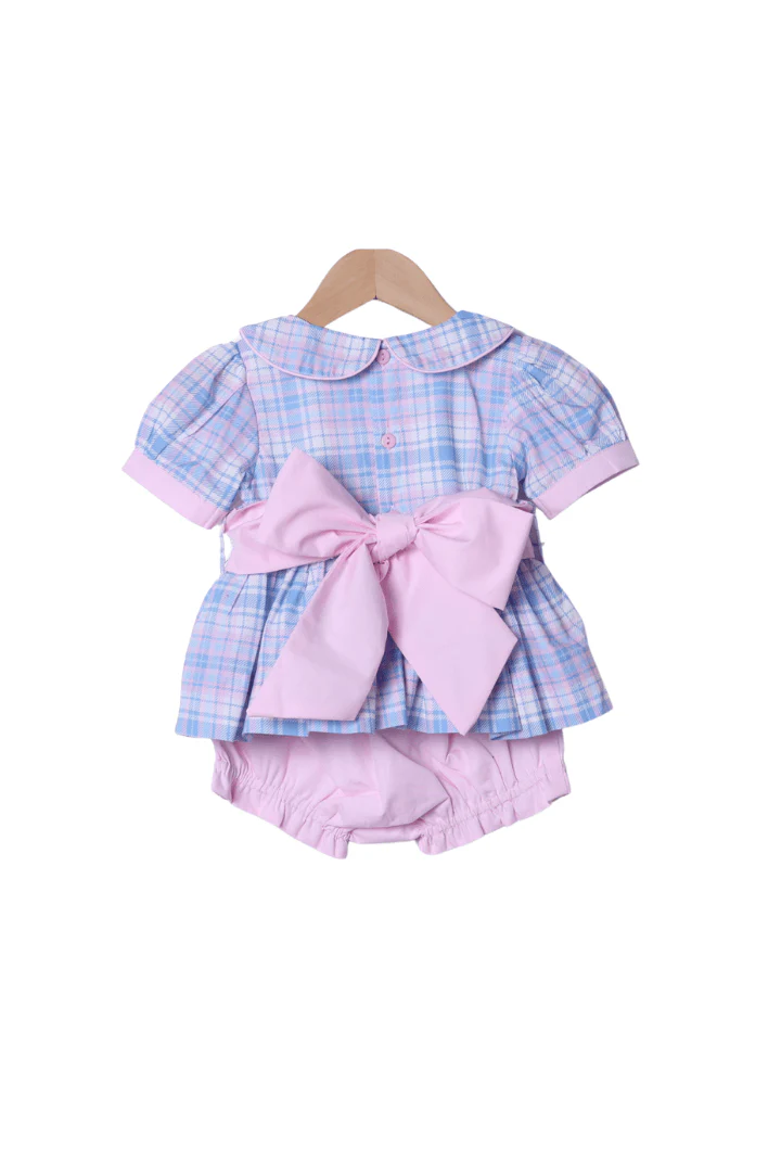 Blue and Pink Plaid Peter Pan Collar Bloomer Set - Image 2