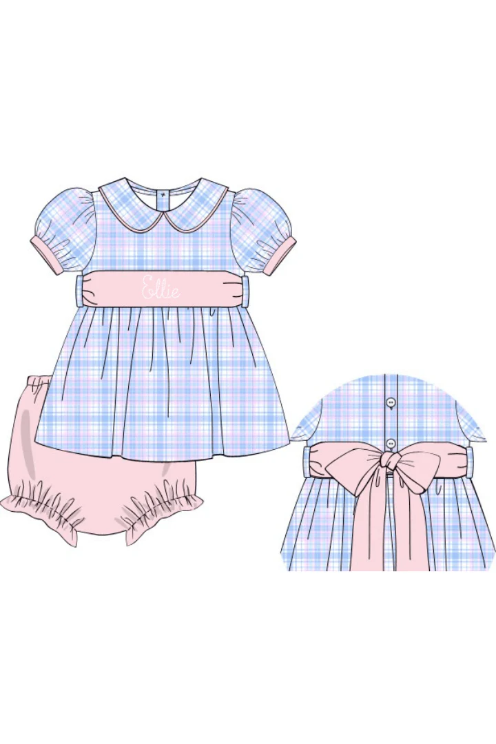 Blue and Pink Plaid Peter Pan Collar Bloomer Set - Image 3