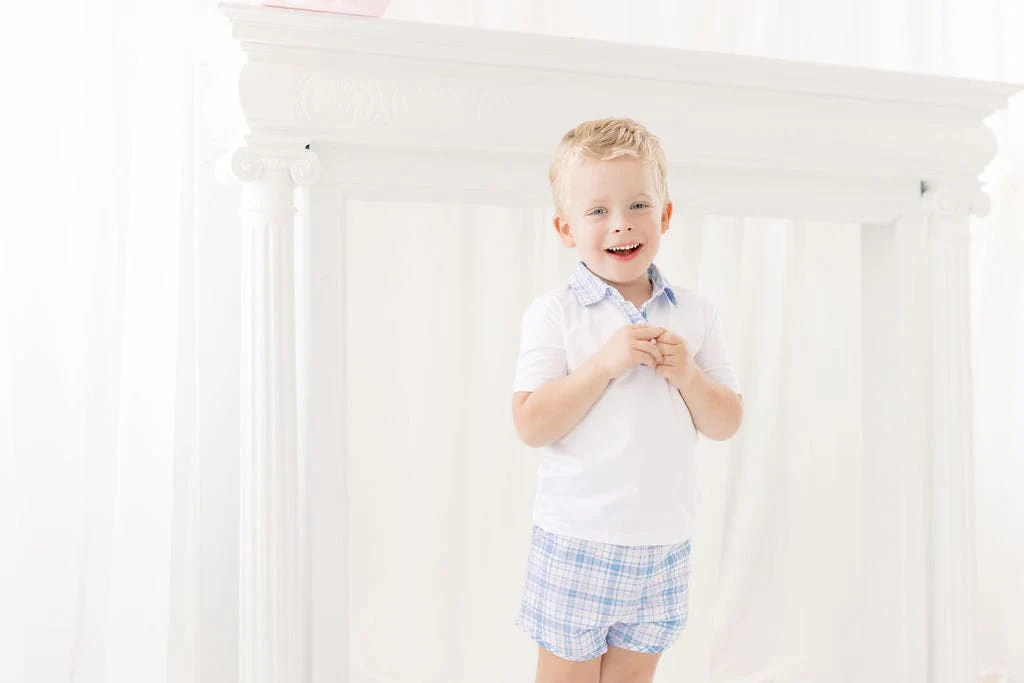 Blue and Pink Plaid Polo Short Set - Image 2