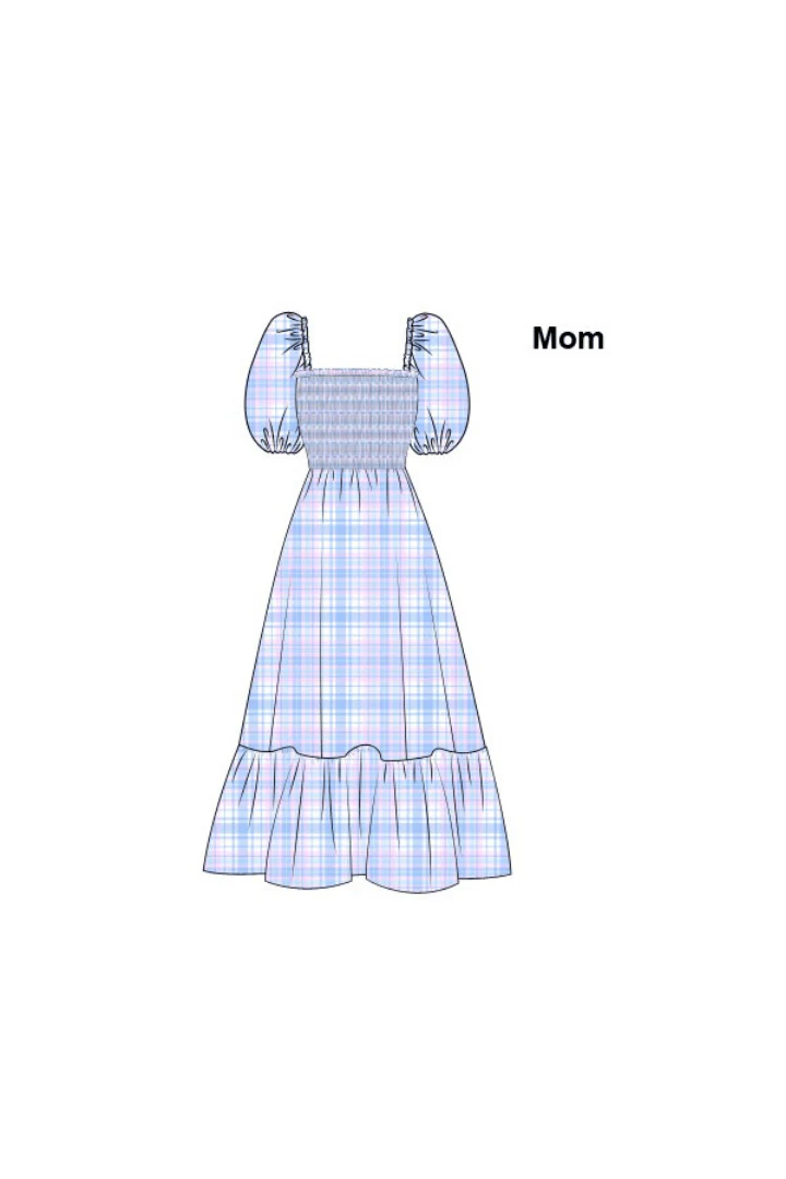 Blue and Pink Plaid Smocked Mom Dress - Image 2