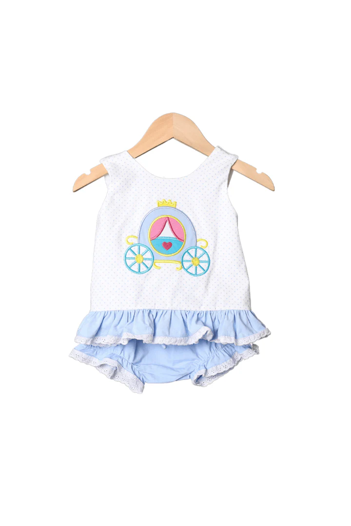 Blue and White Dot Princess Carriage Bow Bloomer Set