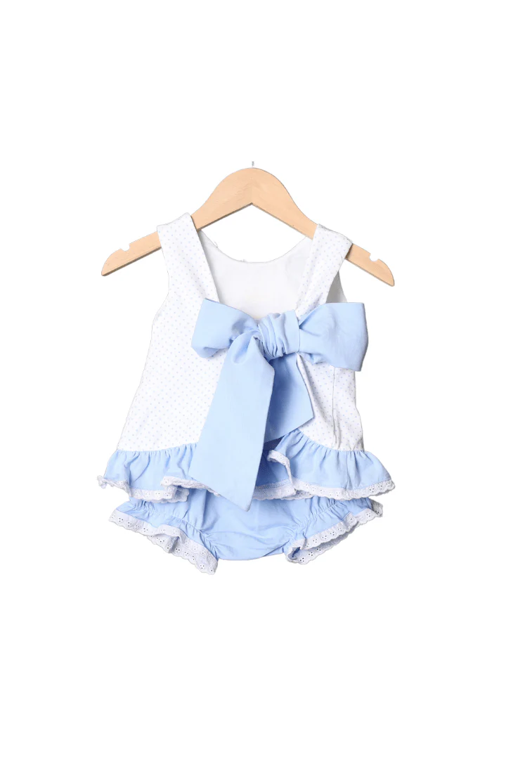 Blue and White Dot Princess Carriage Bow Bloomer Set - Image 2