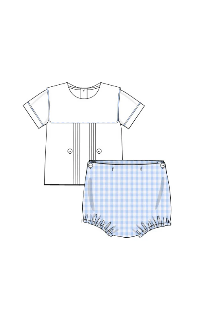 Blue Gingham Button Diaper Set - Image 3