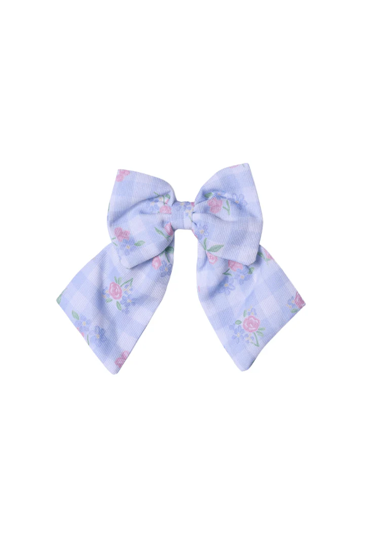 Blue Gingham Floral Hair Bow