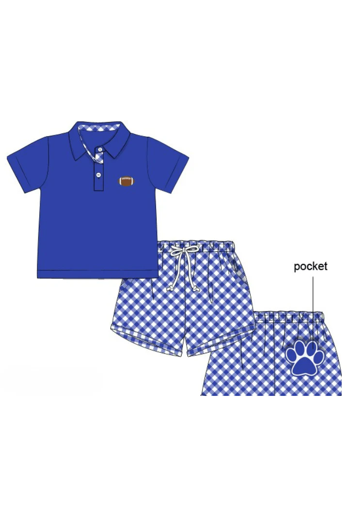Blue Gingham French Knot Football Short Set - Image 4