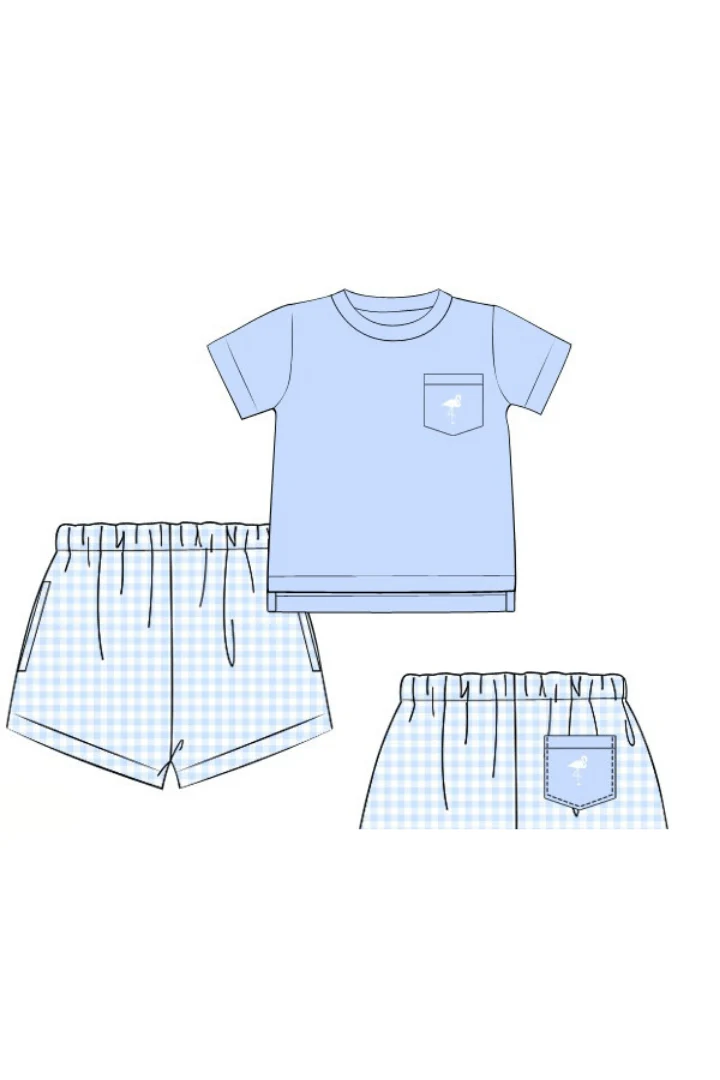 Blue Gingham Knit Short Set - Image 3