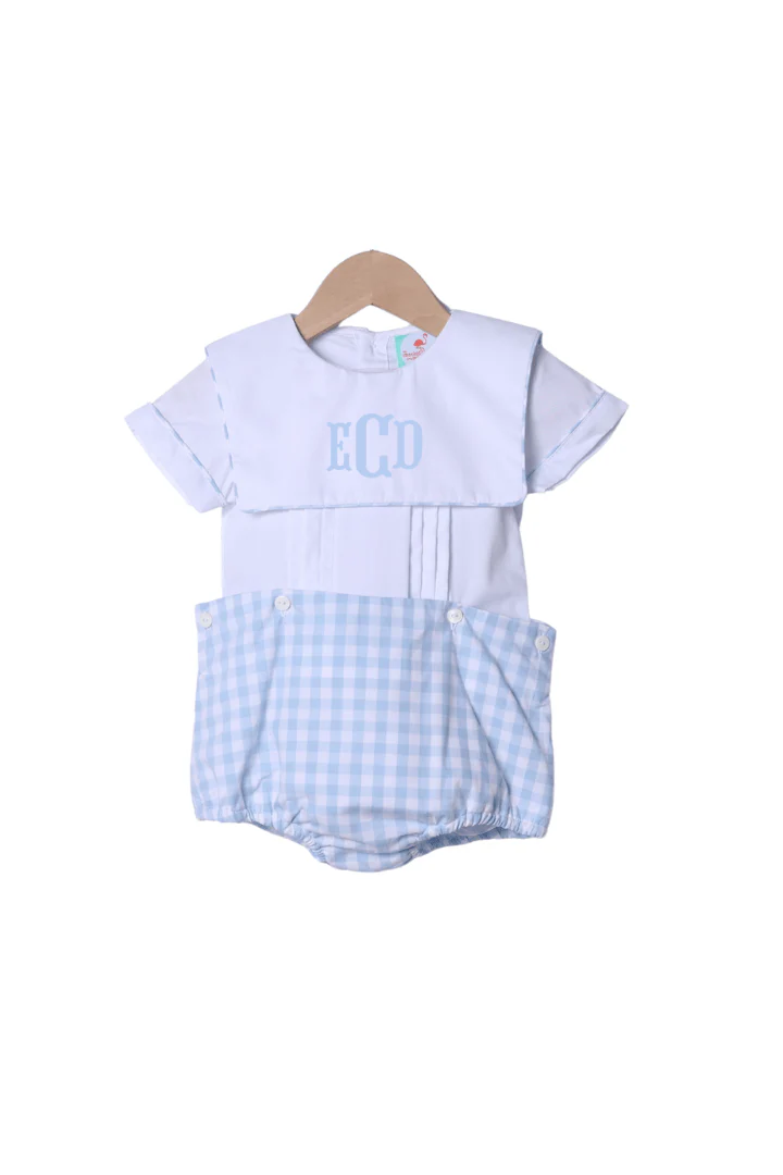 Blue Gingham Bib Button Diaper Set