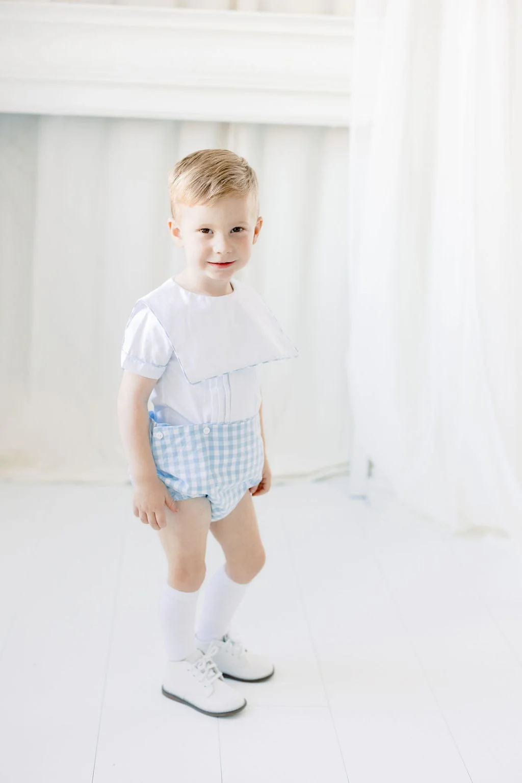 Blue Gingham Bib Button Diaper Set - Image 2