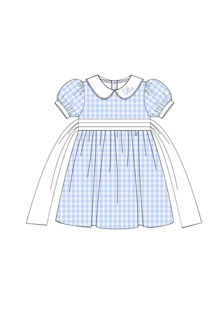 Blue Gingham Peter Pan Bow Dress - Image 3