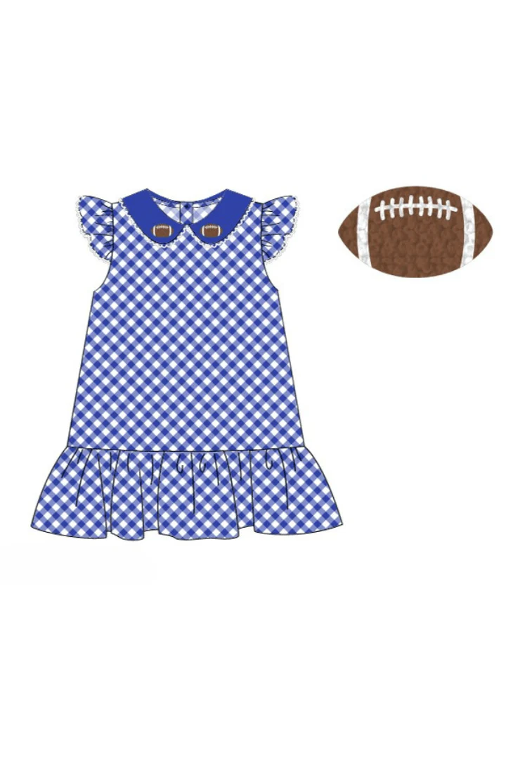 Blue Gingham Ruffle French Knot Football Dress - Image 2