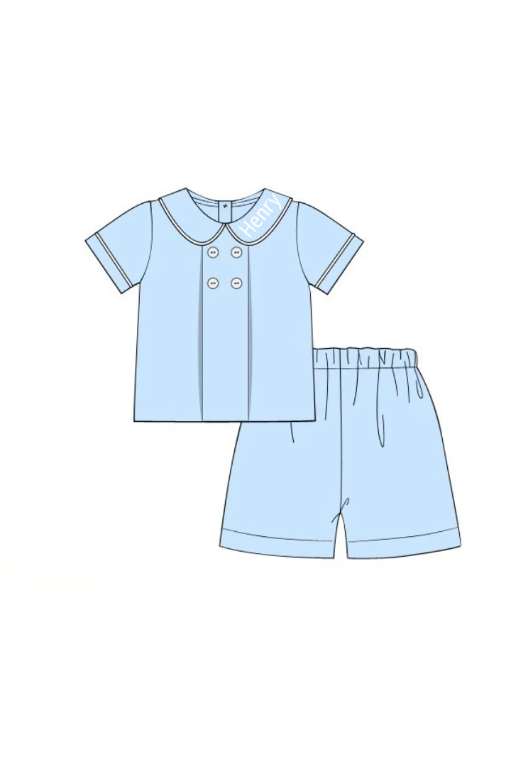 Blue Linen Button Short Set - Image 2