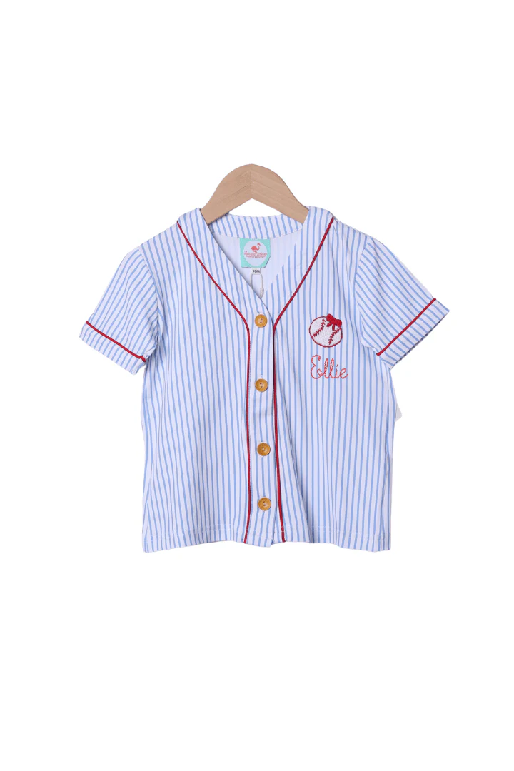 Blue Stripe Baseball Bow Jersey