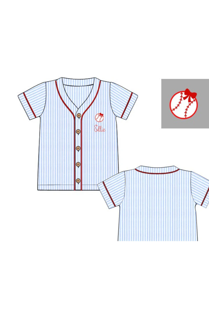 Blue Stripe Baseball Bow Jersey - Image 2