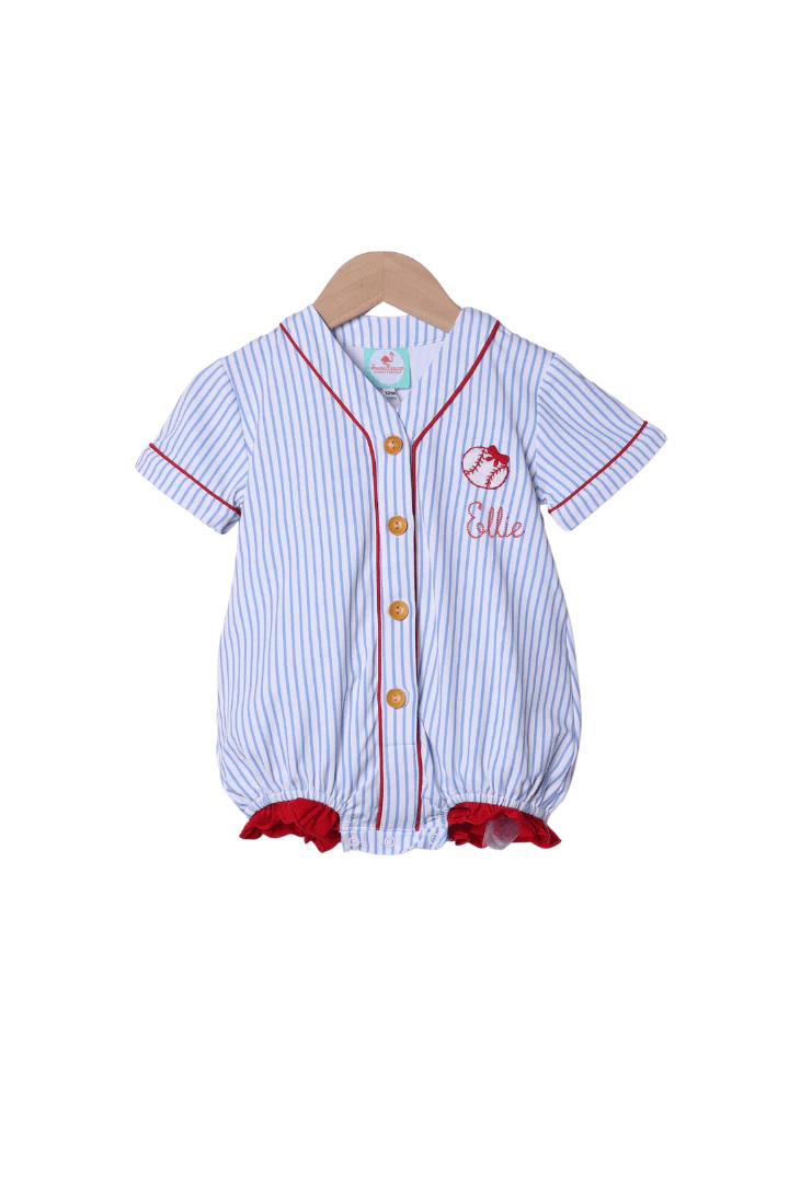Blue Stripe Baseball Jersey Bow Bubble