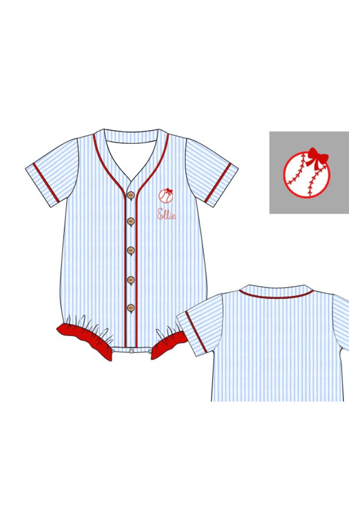 Blue Stripe Baseball Jersey Bow Bubble - Image 2