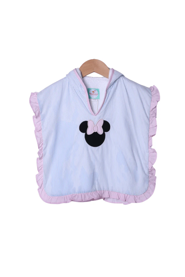 Applique Mouse Blue Stripe Pink Ruffle Hooded Coverup - Image 2
