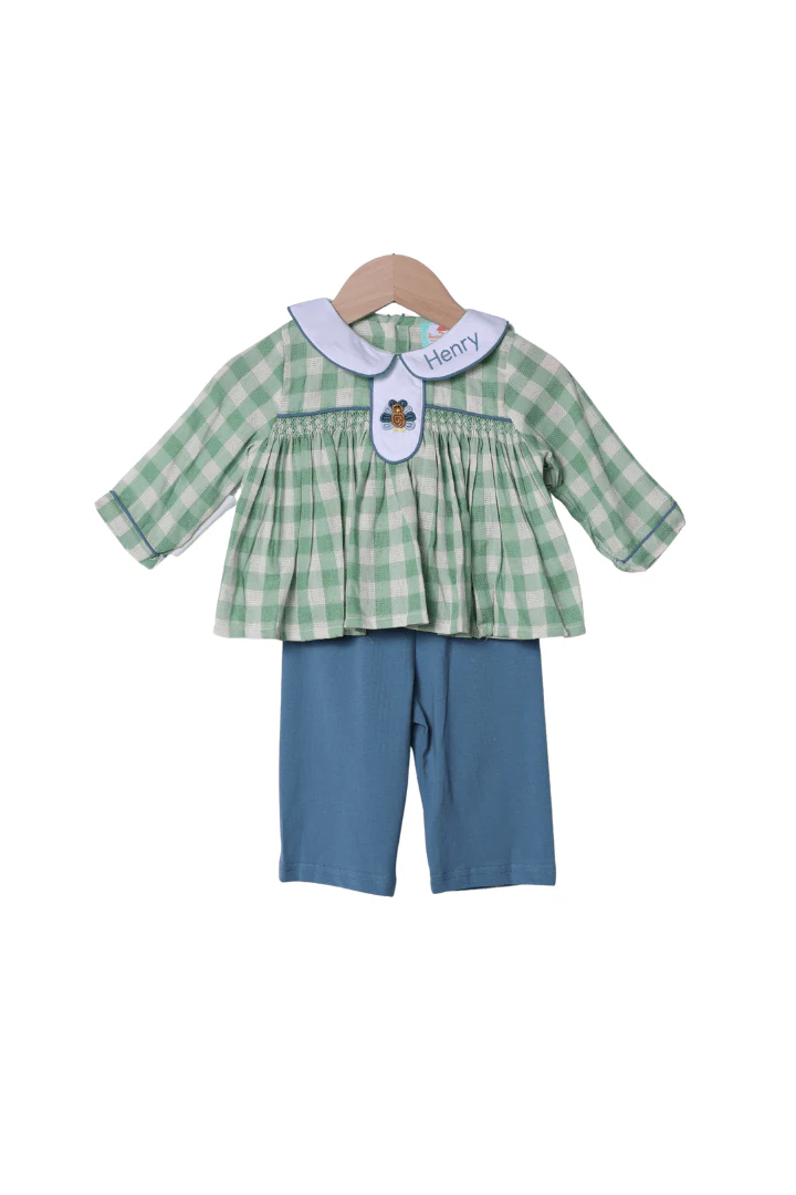 Bullion Turkey Mint/Stone Linen Gingham Pant Set