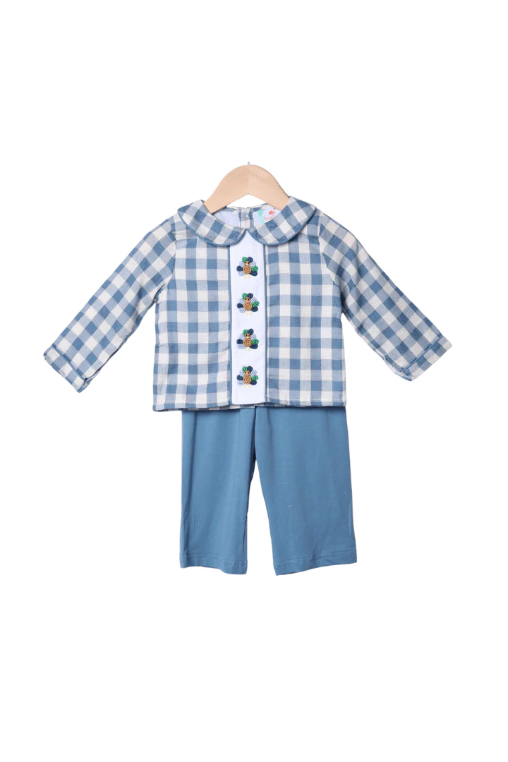 Bullion Turkey Stone Blue Gingham Pant Set