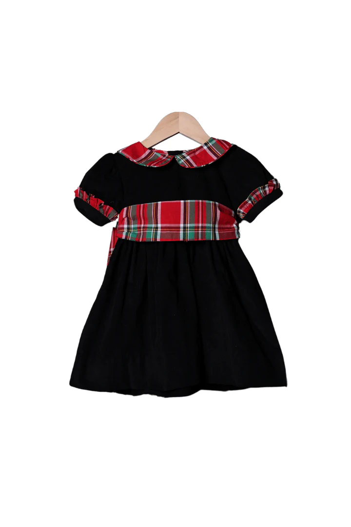 Christmas Plaid Corduroy Bow Dress