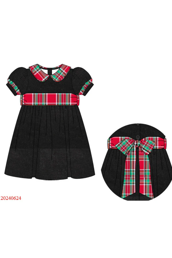 Christmas Plaid Corduroy Bow Dress - Image 3