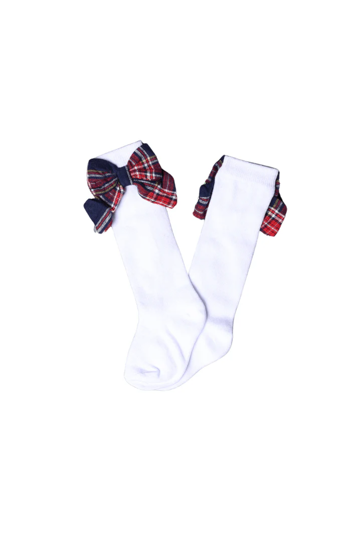 Christmas Navy Tartan Bow Socks
