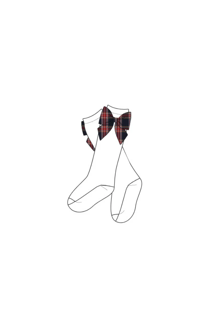 Christmas Navy Tartan Bow Socks - Image 2