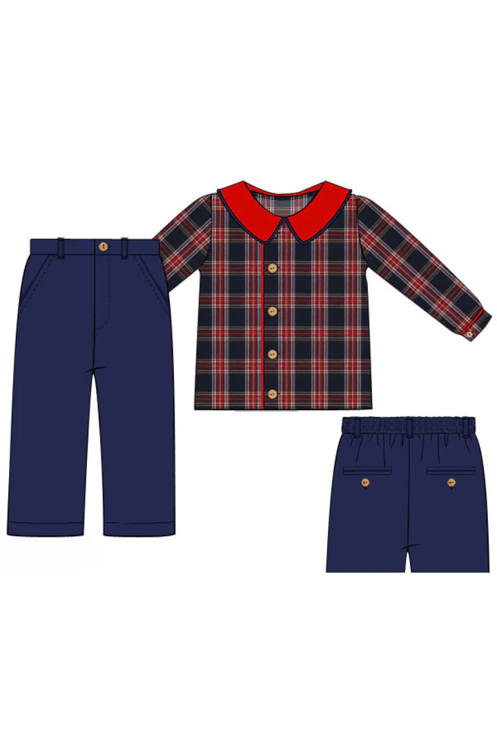 Christmas Navy Tartan Plaid Pant Set - Image 5