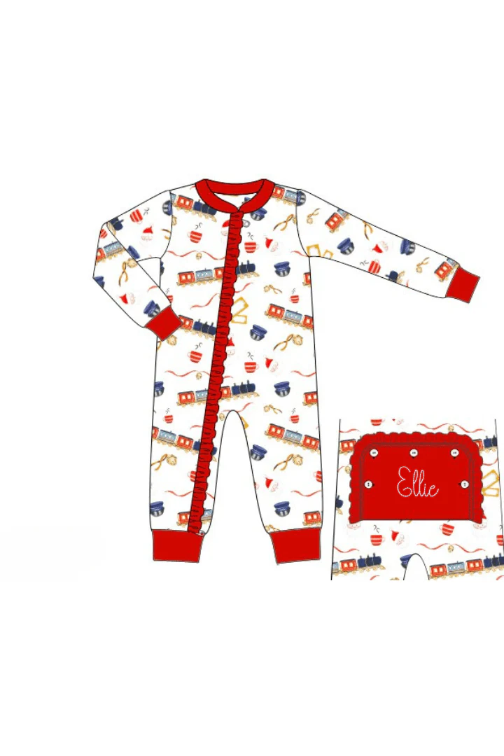 Christmas Train Zippy Ruffle Romper - Image 3