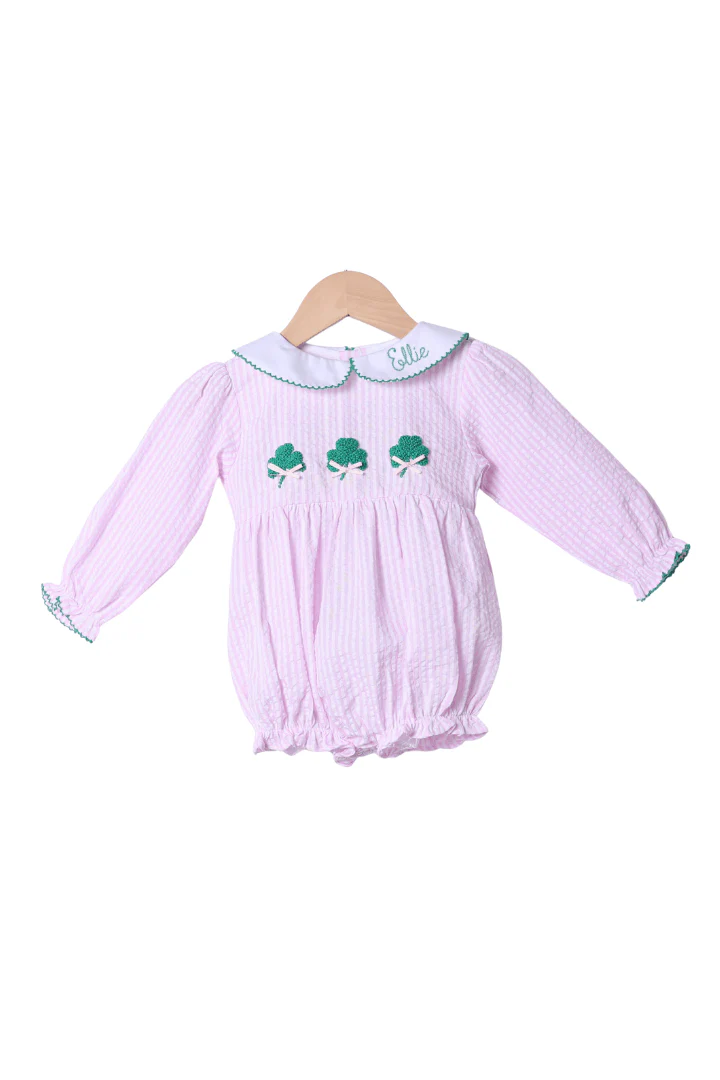 French Knot Clover Pink Seersucker Bubble